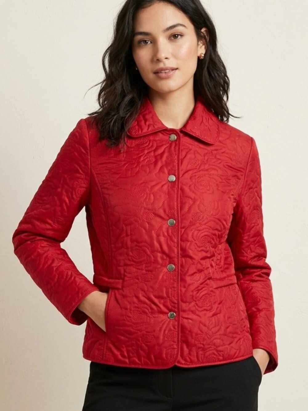 JG Hook Red Quilted Collared‎ Snap Button Up Women’s Spring Jacket Size Medium